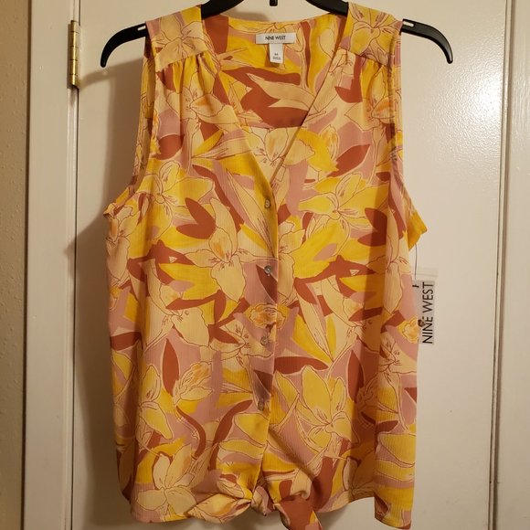 Nine West Floral Sleeveless Top with Tie Front NWT - Picture 2 of 2